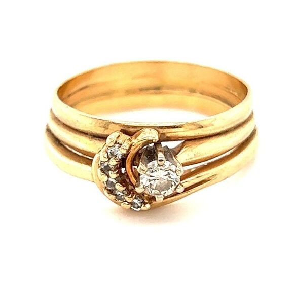 14k Soldered Bands Diamond Vintage Ring - Picture 1 of 12